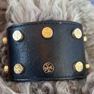 Tory Burch Leather Snap Cuff Bracelet with Gold Studs